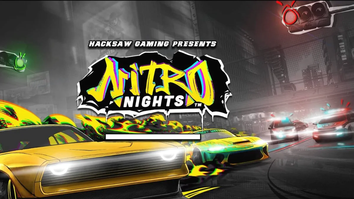 Tampilan visual slot Nitro Nights dengan tema balap jalanan neon