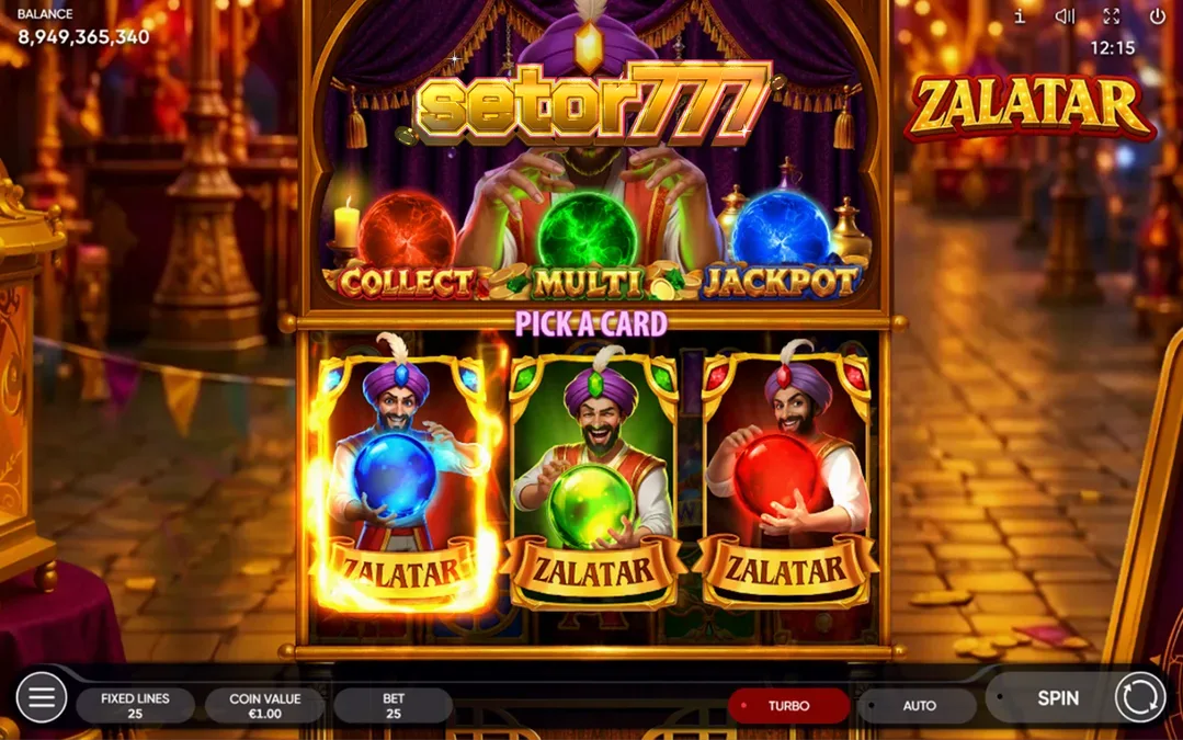 Tampilan visual slot Zalatar dengan tema ramalan mistis