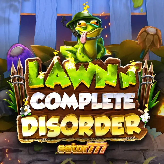 Tampilan visual game slot Lawn N’ Complete Disorder dengan karakter kurcaci dan sayuran mutan